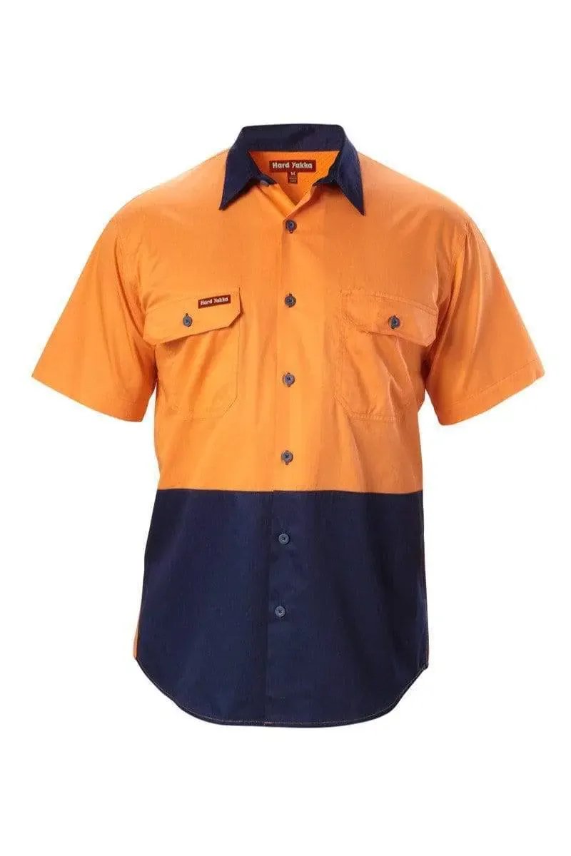 Hard Yakka Short Sleeve Koolgear Hi Vis Vented Shirt Y07559 in Orange/Navy