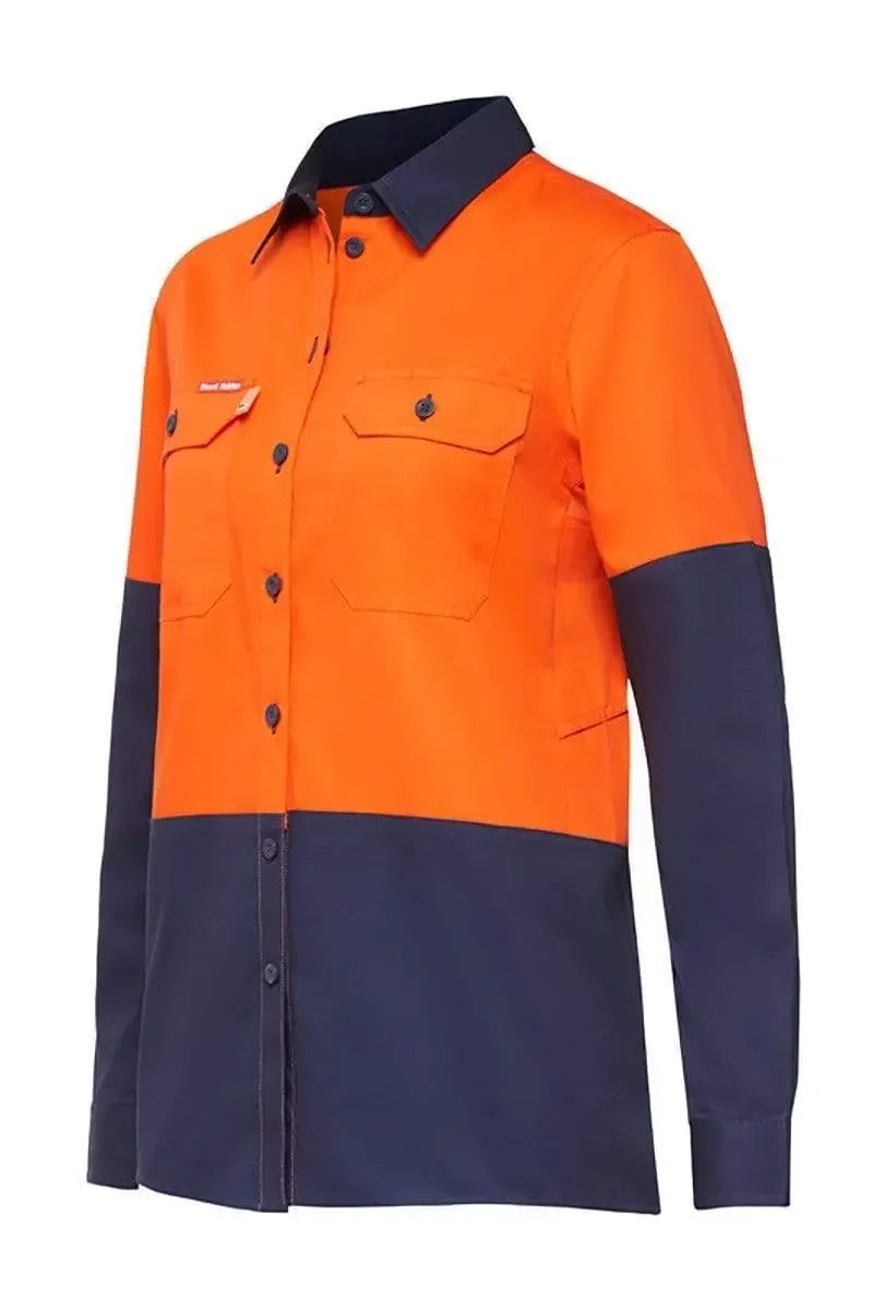 Hard Yakka Long Sleeve Women's Work Hi Vis Shirt Y08225 in Orange/Navy
