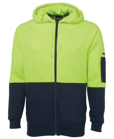 JB'S Hi-Vis Full Zip Fleecy Hoodie 6HVH Metro Workwear.
