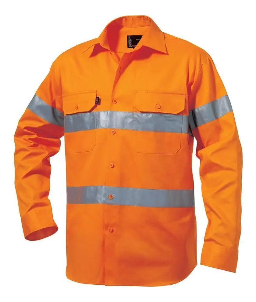 KingGee Hi-Vis Reflective Long Sleeve Drill Work Shirt K54250 Metro Workwear.
