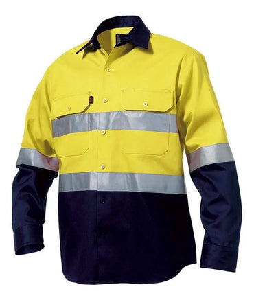 KingGee Hi-Vis Reflective Spliced Drill Long Sleeve Work Shirt K54315 Metro Workwear.