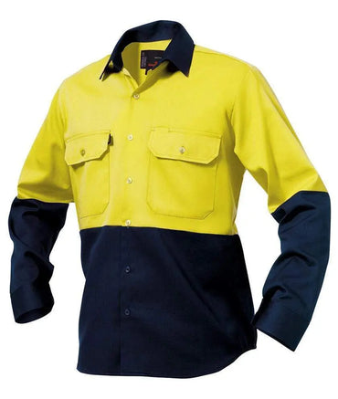 KingGee Hi-Vis Spliced Drill Long Sleeve Work Shirt K54015 Metro Workwear.