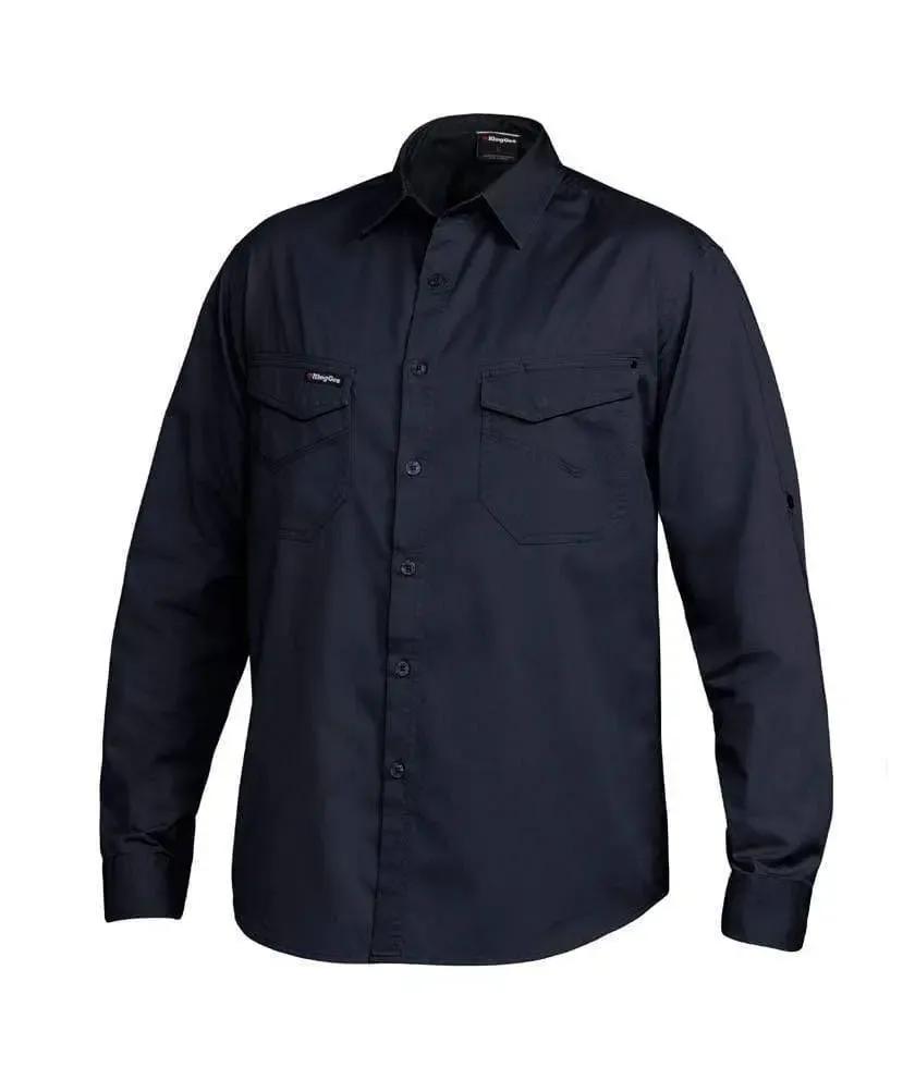 KingGee Tradies Long Sleeve Work Shirt K14350 in Olive Navy