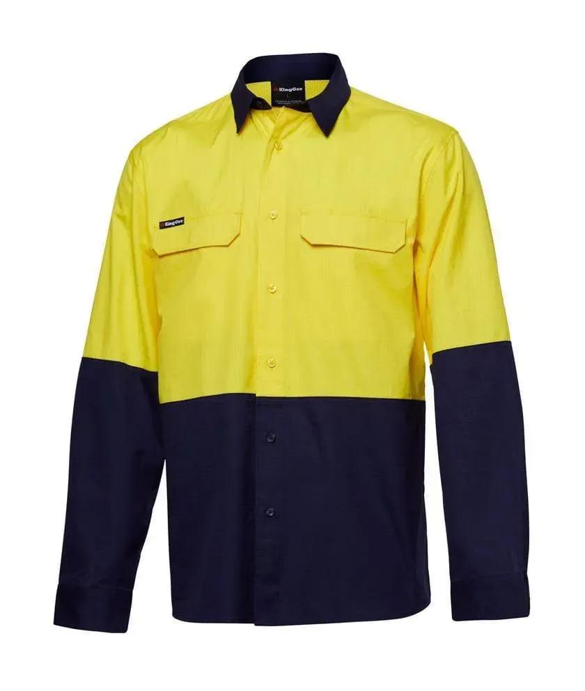 KingGee Workcool Pro Hi Vis Long Sleeve Work Shirt K54027 in Yellow/Navy