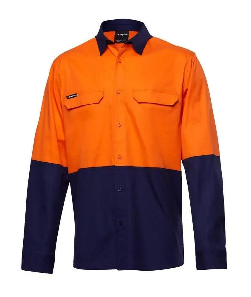 KingGee Workcool Pro Hi Vis Long Sleeve Work Shirt K54027 in Orange/Navy