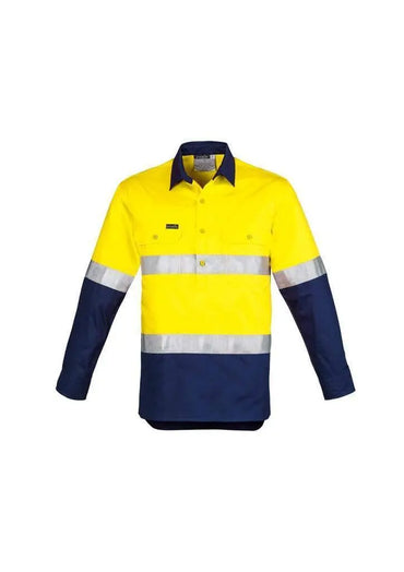 SYZMIK mens hi vis closed front l/s shirt - hoop taped zw550 Metro Workwear.