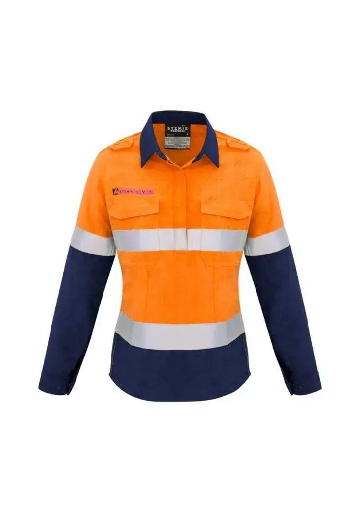 SYZMIK FR Women’s Flame Retardant HRC1/PPE 1 Closed Front Hoop Taped Spliced Shirt ZW131