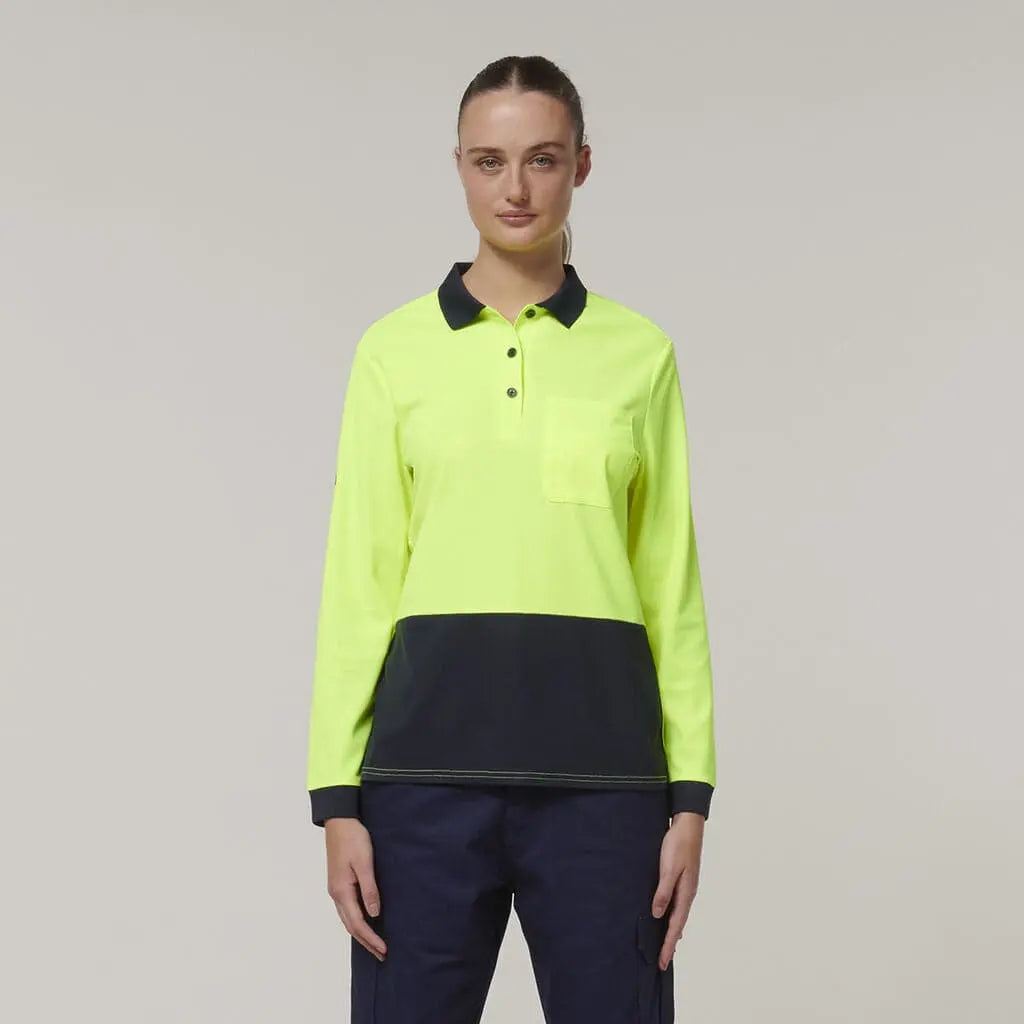 Hard Yakka Women's Long Sleeve Hi Vis Polo Shirt Y08603 Metro Workwear.
