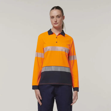 Hard Yakka Women's Long Sleeve Hi Vis Taped Polo Shirt Y08604 Metro Workwear.