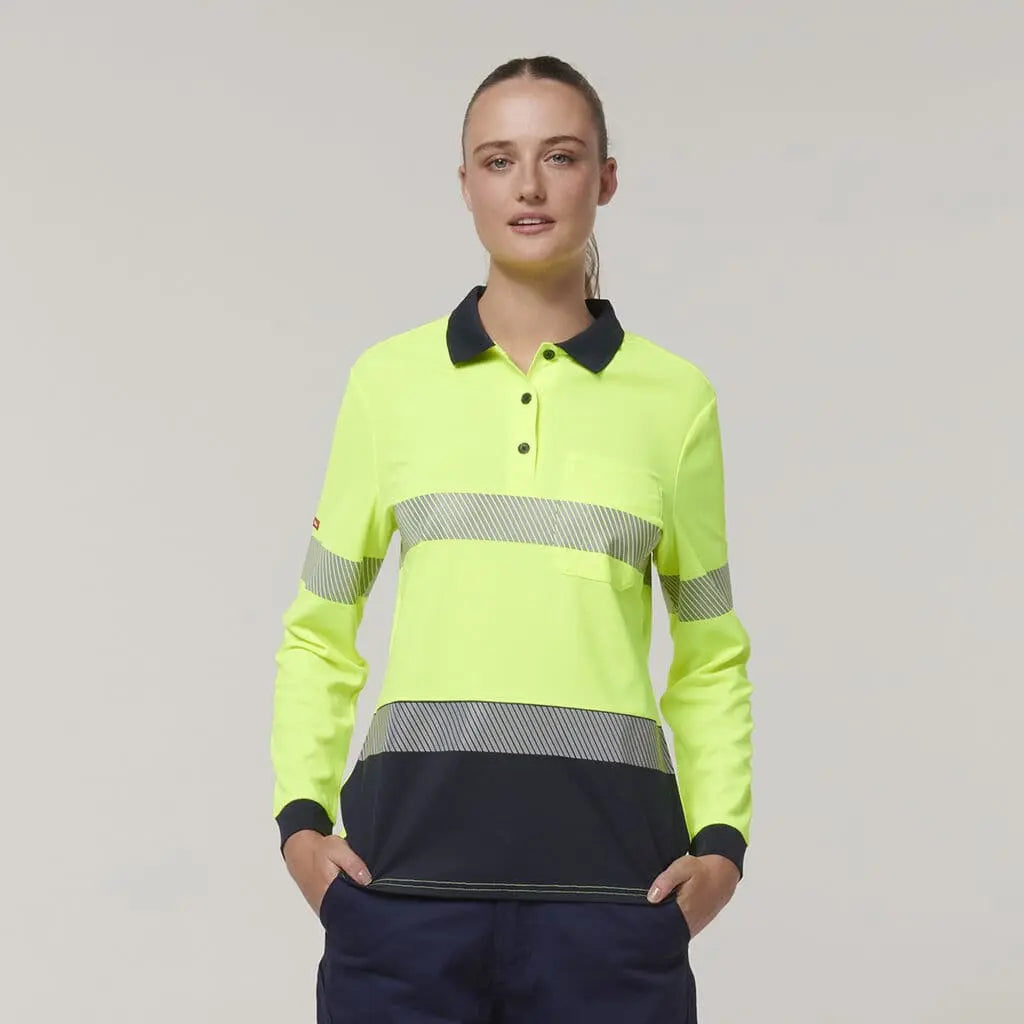 Hard Yakka Women's Long Sleeve Hi Vis Taped Polo Shirt Y08604 Metro Workwear.