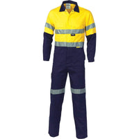 DNC Workwear Work Wear Yellow/Navy / 77R DNC WORKWEAR Hi-Vis Two-Tone Cotton Coverall with 3M Reflective Tape 3855
