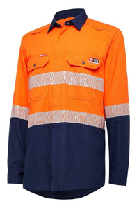Hard Yakka Work Wear Orange/Navy / XS Hard Yakka LEN FR hi vis shirt LS 2T T Y04370