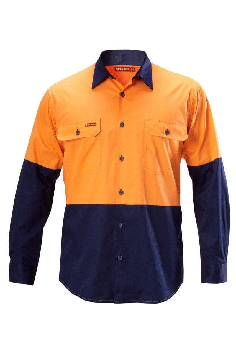 Hard Yakka Koolgear Hi-visibility Cotton Ventilated Shirt Y07558 Work Wear Hard Yakka Orange/Navy S 