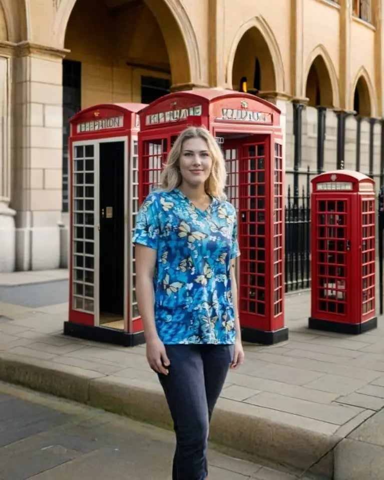 Softies Women's Butterfly Park Slim Fit Fun Scrub Top BPOT01  Simply Scrubs Australia