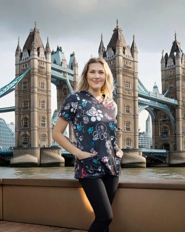 Softies Women's Dog Paw's Slim Fit Fun Scrub Top DPOT01  Simply Scrubs Australia