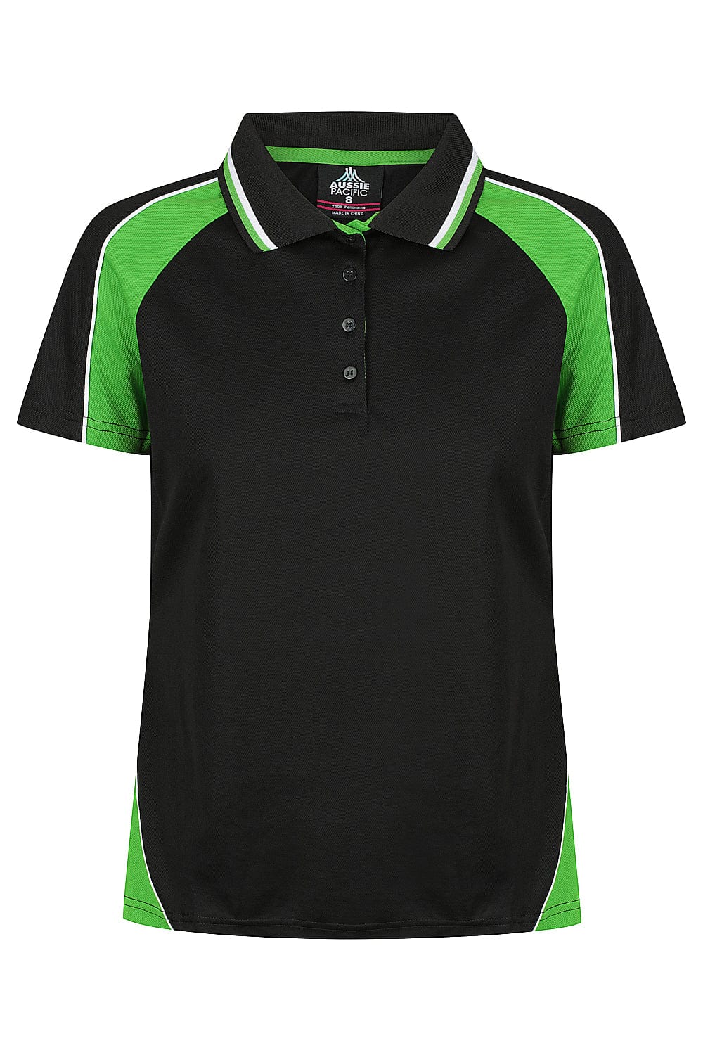 Aussie Pacific Women's Panorama Polo Shirt 2309 Black/Kawa Green/White / 6
