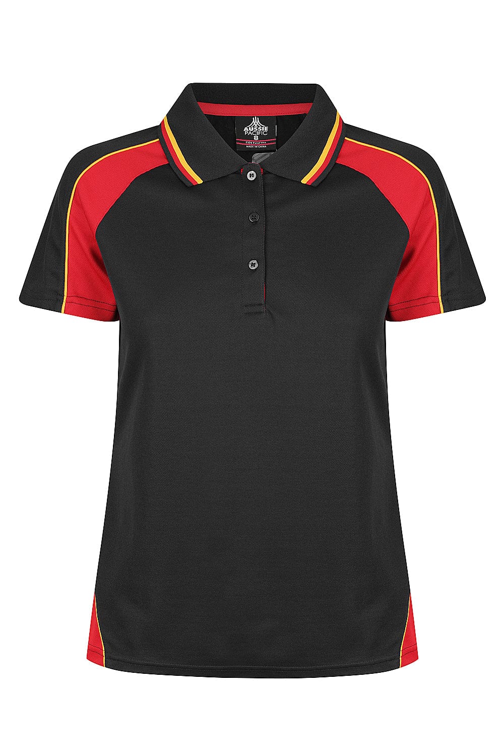 Aussie Pacific Women's Panorama Polo Shirt 2309 Black/Red/Gold / 6