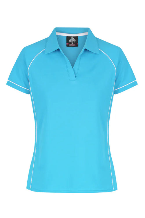 Aussie Pacific Ladies's Endeavour Polo Shirt 2310 in Pacific Blue/White