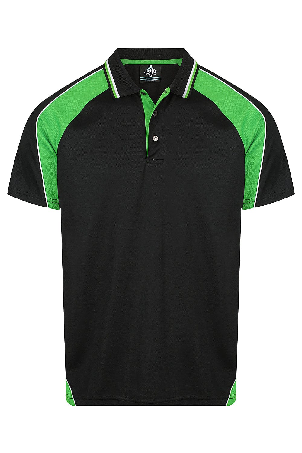 Aussie Pacific Men's Panorama Polo Shirt 1309 Black/Kawa Green/White / S