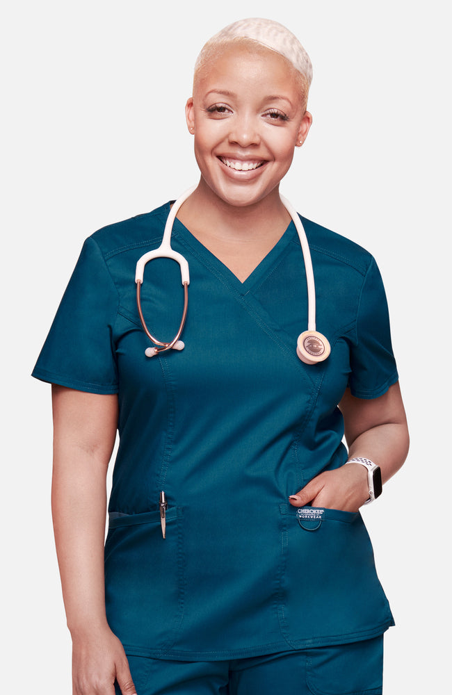 Cherokee Revolution Women's Mock Wrap Scrub Top WW610 Metro Workwear.