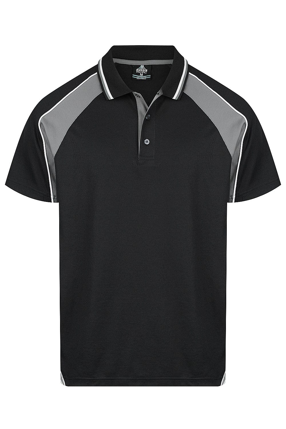 Aussie Pacific Men's Panorama Polo Shirt 1309 Black/Ashe/White / S