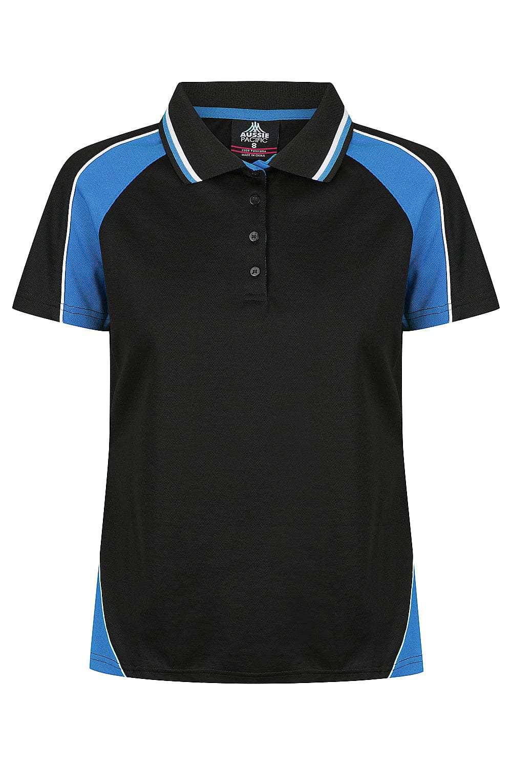Aussie Pacific Women's Panorama Polo Shirt 2309 Black/Electric Royal/White / 6