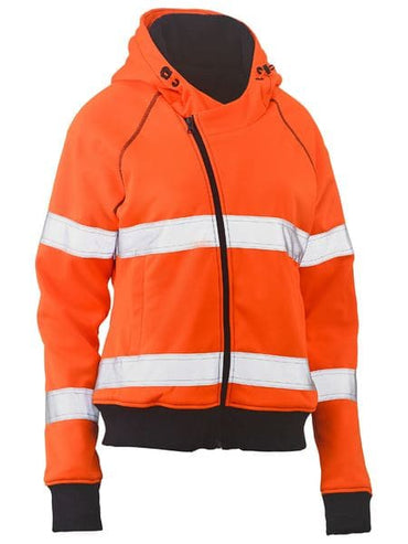 Bisley Women's Taped Hi Vis Fleece Zip Front Hoodie With Sherpa Lining BKL6819T Metro Workwear.