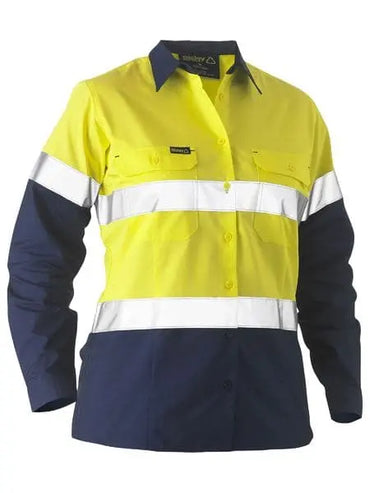Women's Long Sleeve Taped Two Tone Hi Vis Recycled Drill Shirt BL6996T