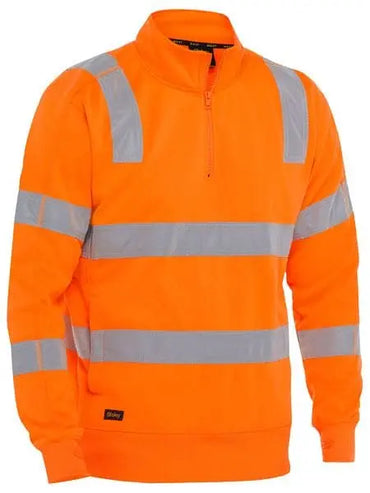 Bisley Taped Hi Vis 1/4 Zip Taped Pullover Rail Orange BK6814T Metro Workwear.