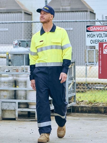 Bisley Apex 185/240 Taped Hi Vis FR Ripstop Vented Coverall BC8477T Metro Workwear.