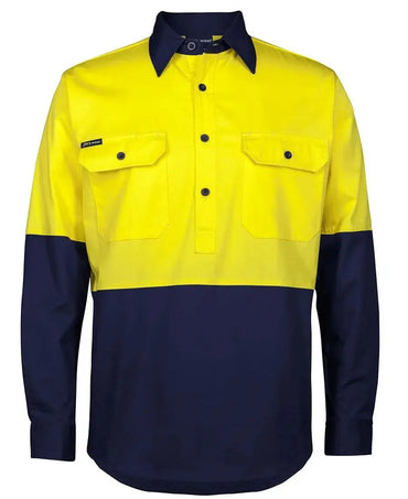 JB's Long Sleeve Hi Vis Closed Front Work Shirt 6HVCS