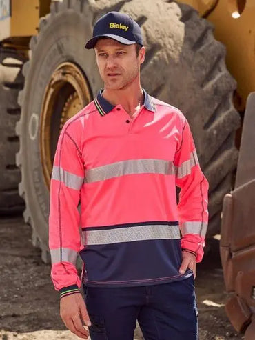 Bisley Workwear Long Sleeve Taped Hi Vis Polyester Mesh Polo BK6219T