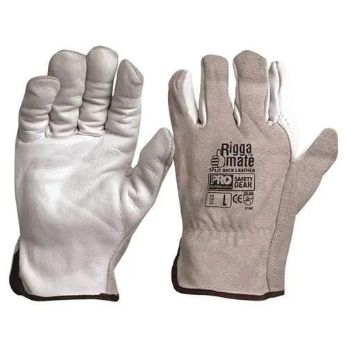 Pro Choice Riggamate Cow Grain Natural Grain Palm/split Back, Grey Gloves X12 - CGL41NSB Metro Workwear.