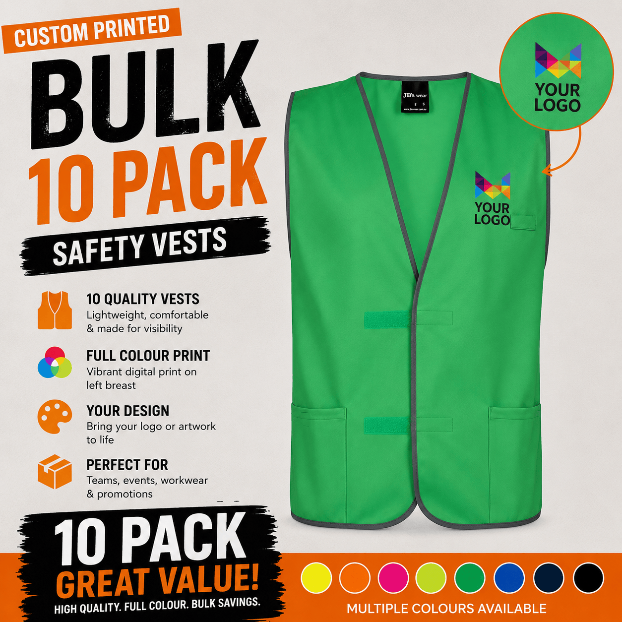 10 x Jb’s Printed Coloured Vests 6HFV