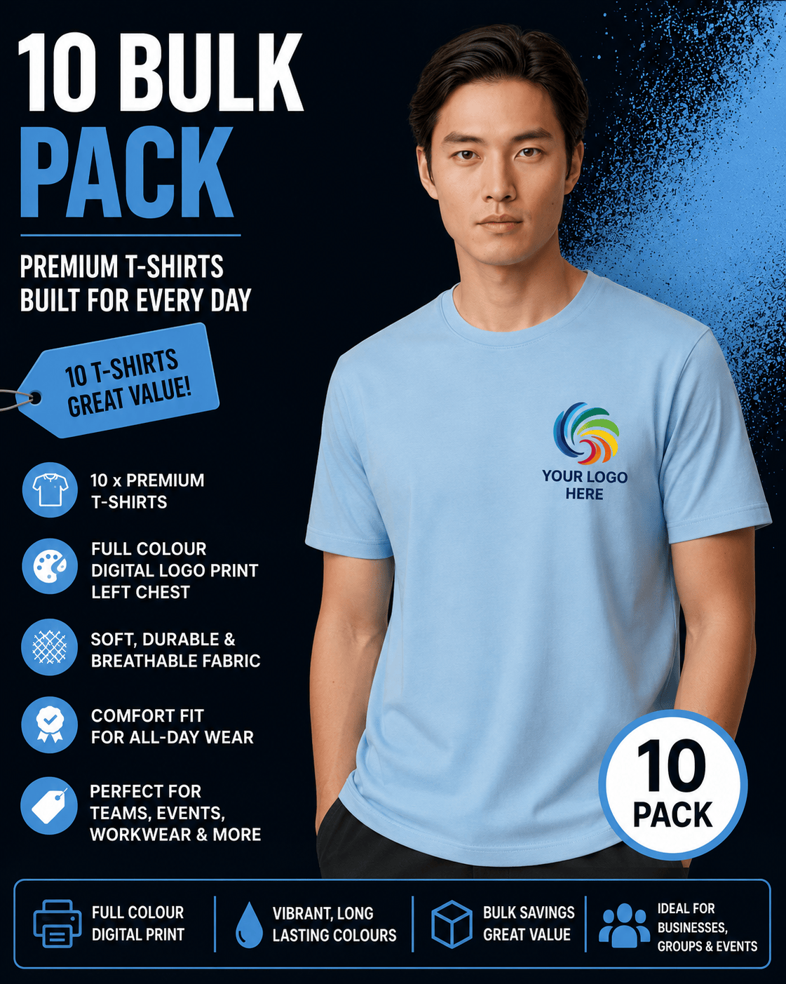 Printed Biz Collection Cotton Tees 10 Pack