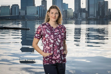 Softies Women's Purple Dog Slim Fit Fun Scrub Top PDOT01  Simply Scrubs Australia