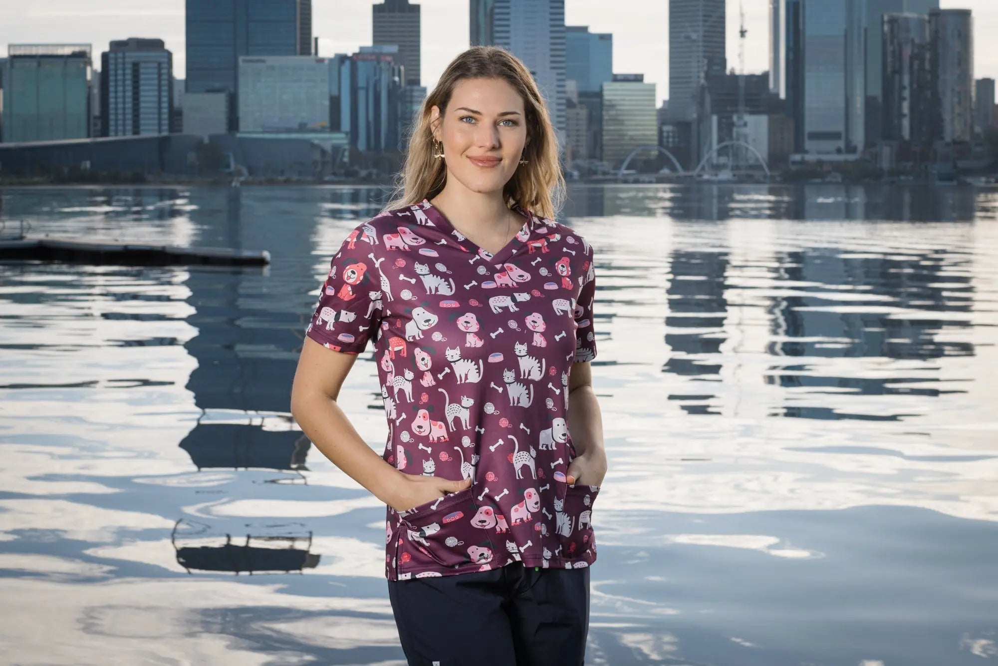 Softies Women's Purple Dog Slim Fit Fun Scrub Top PDOT01  Simply Scrubs Australia