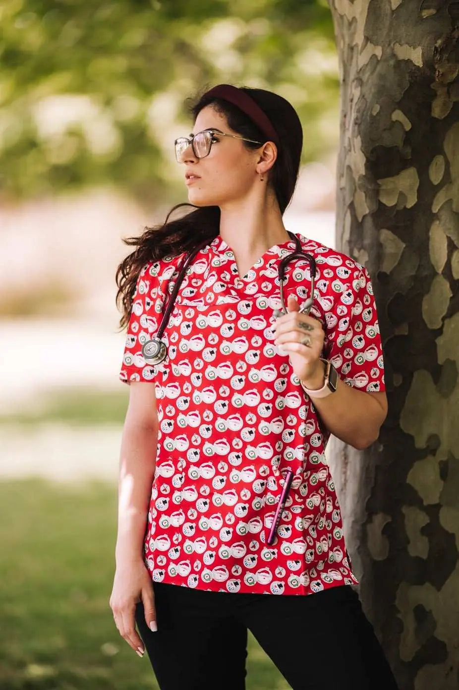Unisex Christmas Scrubs Top Printed SS01 Metro Workwear.