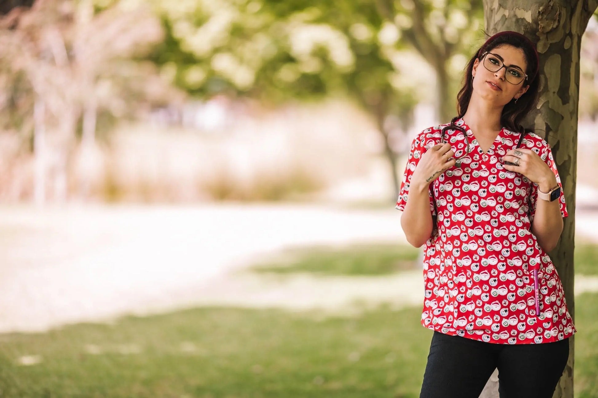 Unisex Christmas Scrubs Top Printed SS01 Metro Workwear.