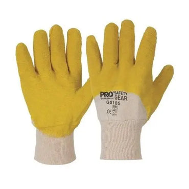 Pro Choice Yellow Latex Glass Gripper Glove With Knitted Wrist Glove X12 - GG105 Metro Workwear.