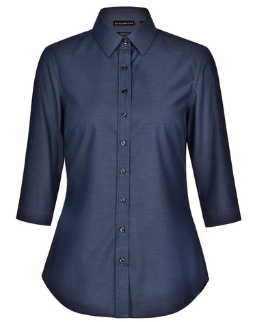 Women's Dot Jacquard Stretch 3/4 Sleeve Ascot Shirt M8400Q