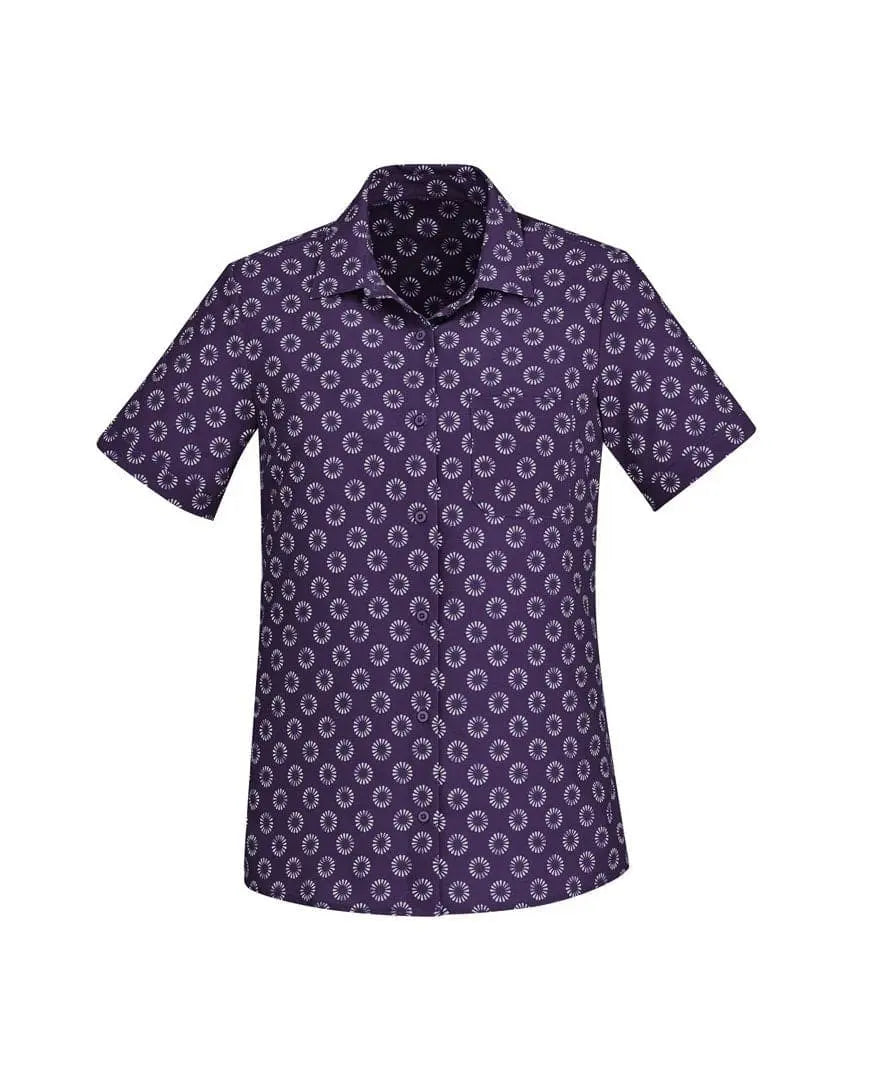 Biz Care Womens Easy Stretch Daisy Print Short Sleeve Shirt CS948LS Metro Workwear.