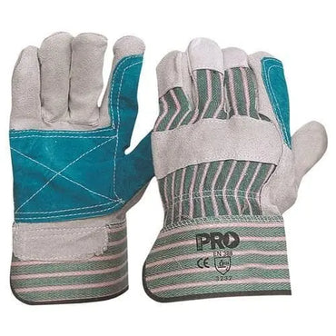 Pro Choice Green/red Cotton Back/reinforced Cowsplit Leather Palm Gloves X12 - R88FG Metro Workwear.