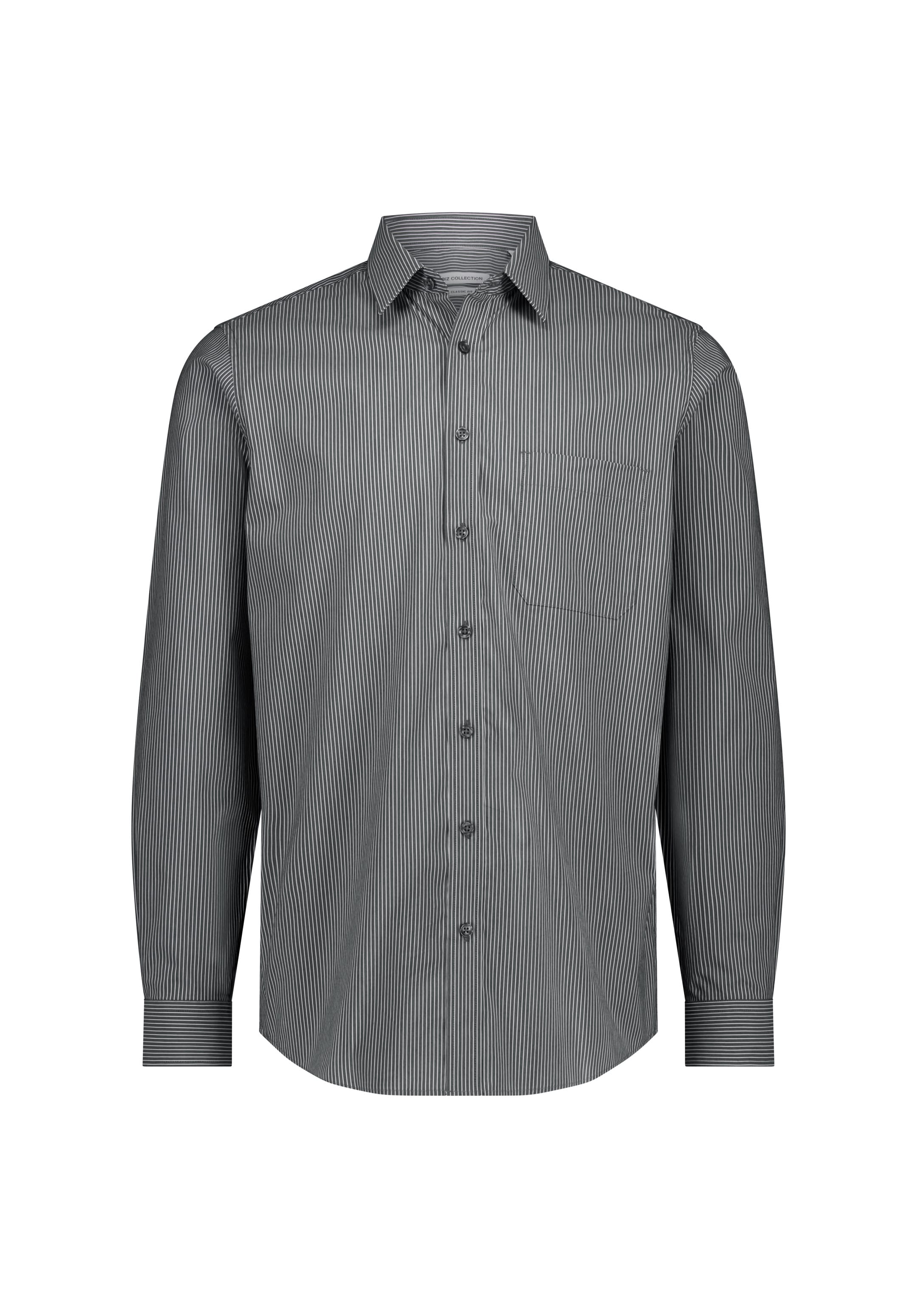 Biz Collection Men’s Fitzroy Classic Fit Long Sleeve Shirt S624M Slate/White Stripe / XS