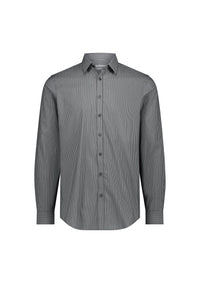 Biz Collection Men’s Fitzroy Slim Fit Long Sleeve Shirt S625M Slate/White Stripe / XS