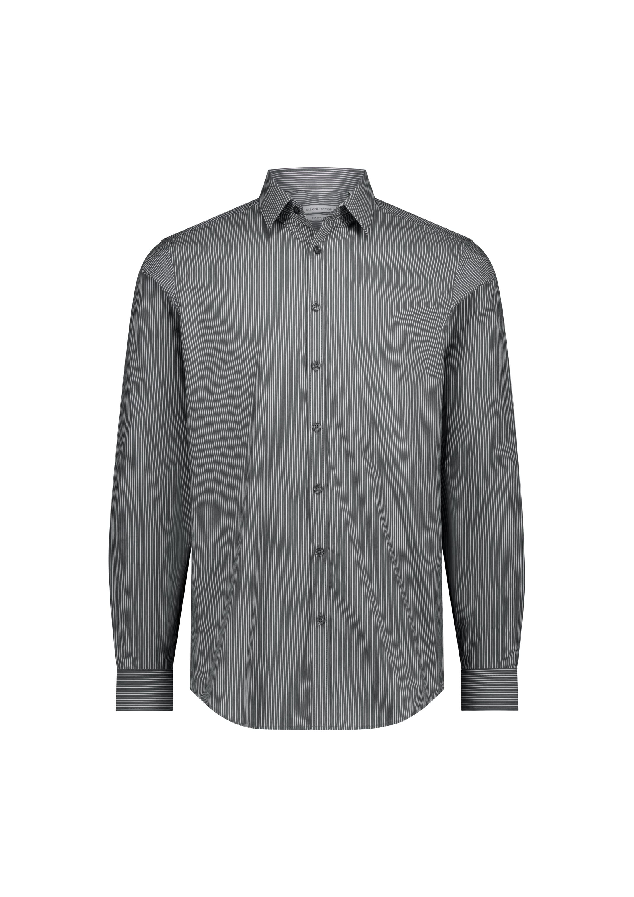 Biz Collection Men’s Fitzroy Slim Fit Long Sleeve Shirt S625M Slate/White Stripe / XS
