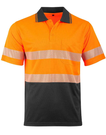 Unisex Cool Dry Segmented Tapes Hi Vis Short Sleeve Polo Shirt SW85 in Orange/Charcoal