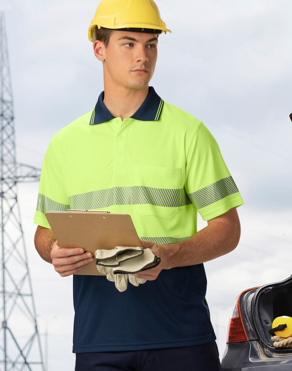 Unisex Cool Dry Segmented Tapes Hi Vis Short Sleeve Polo Shirt SW85 Metro Workwear.