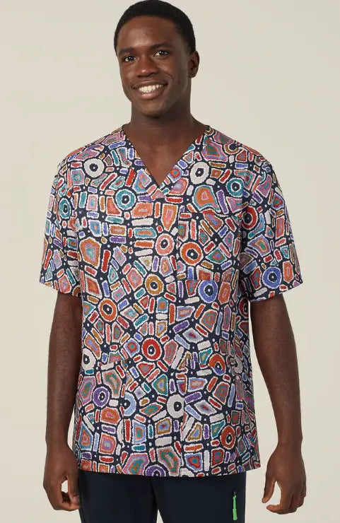 Water Dreaming Unisex Indigenous Scrub Top CATRG9 - Simply Scrubs Australia