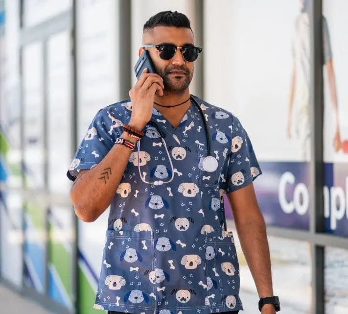 Softies Unisex Dog & Bone Scrubs Top DNBT01  Simply Scrubs Australia